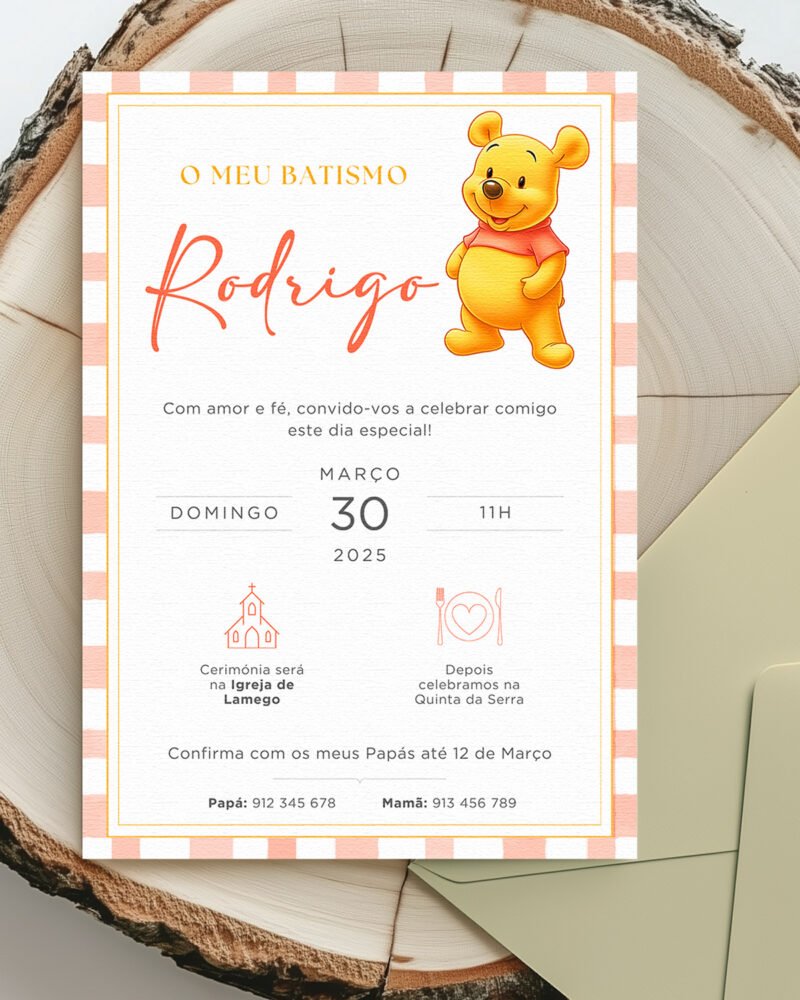 Convite Batizado Ursinho Pooh