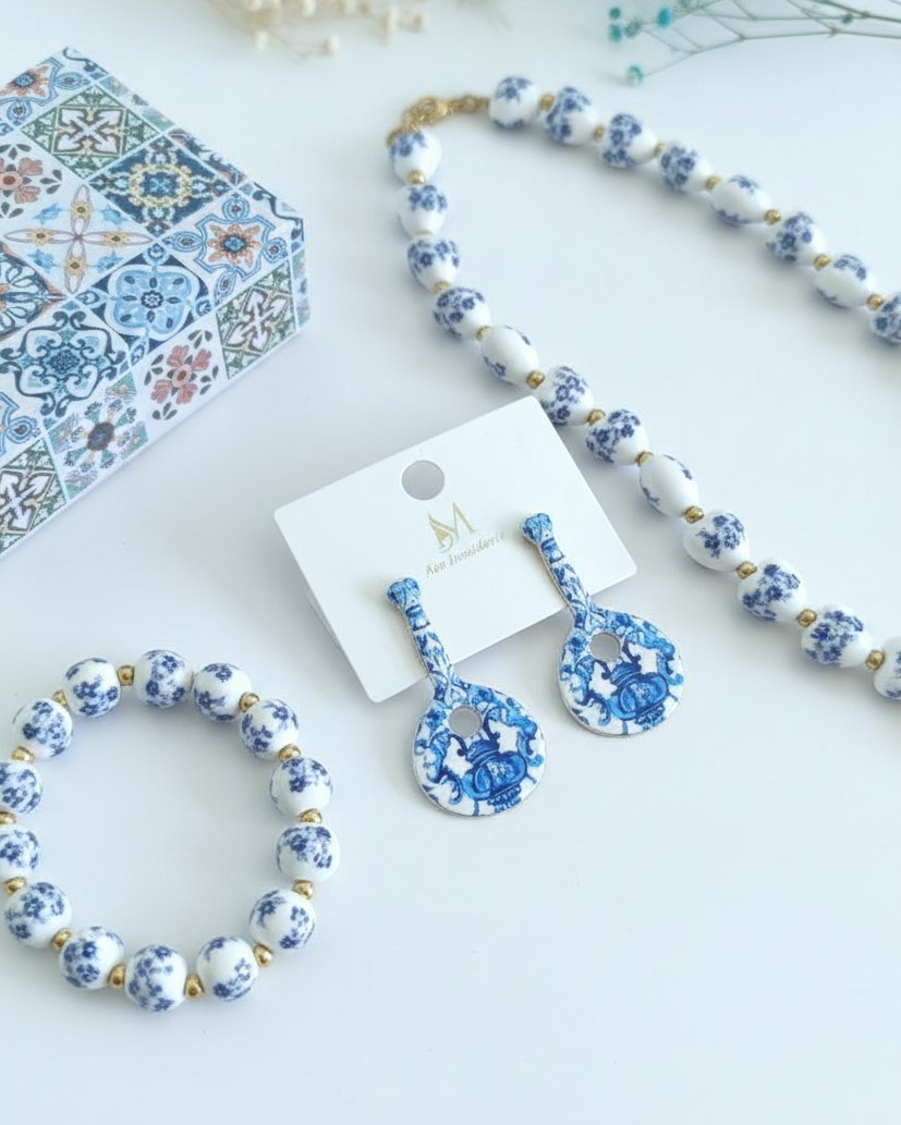 Conjunto Jóias em aço e cerâmica portuguesa Conjunto Jóias em aço e cerâmica portuguesa - Image 2